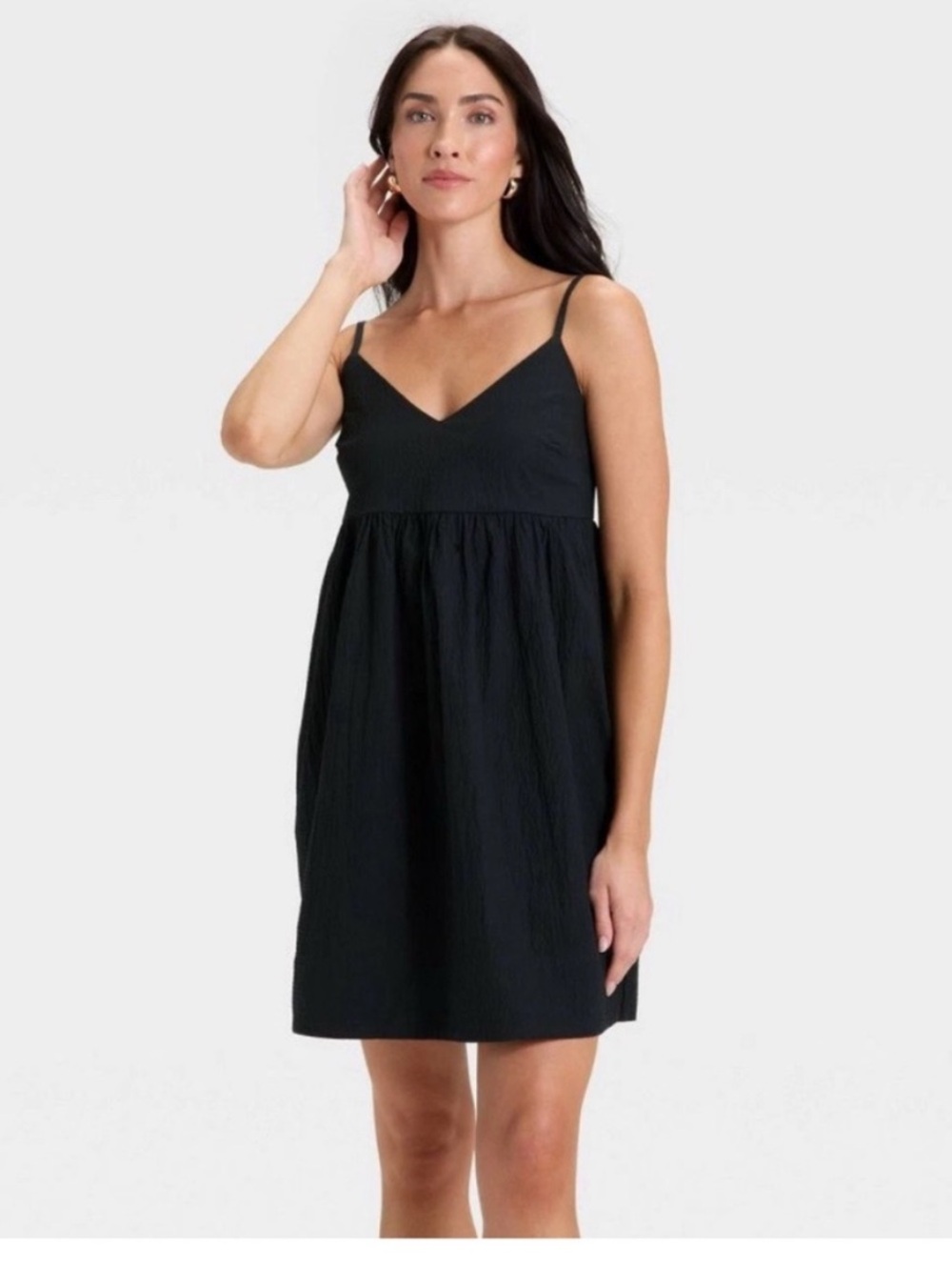 A New Day Black Seersucker Textured Smocked Mini V Neck Dress Sz S | NWT - Picture 3 of 8